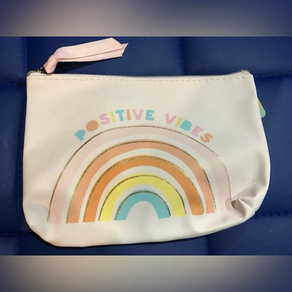 2pk graphic print positive vibes & shine rainbow makeup‎ toiletries bag cases